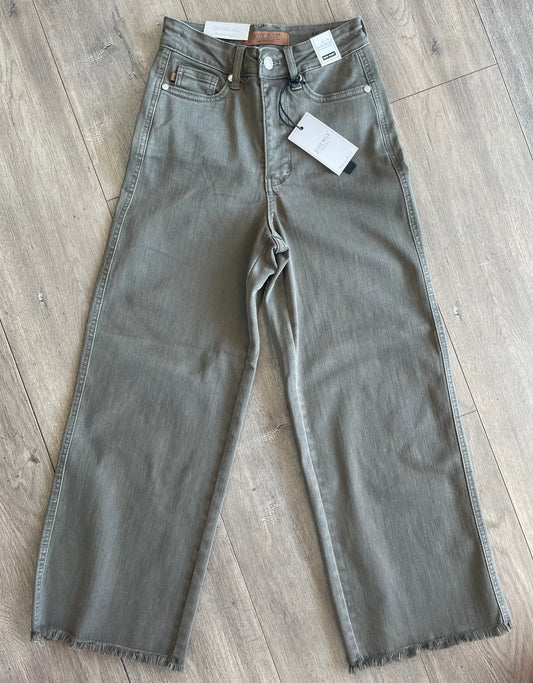 High Rise Olive Wide Leg Crop Jeans