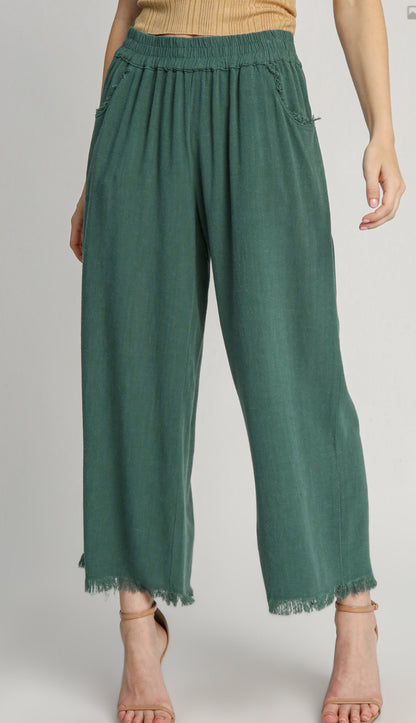 Hunter Green Linen Wide Leg Pants