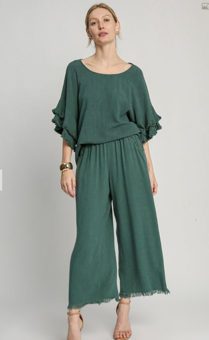 Hunter Green Linen Top