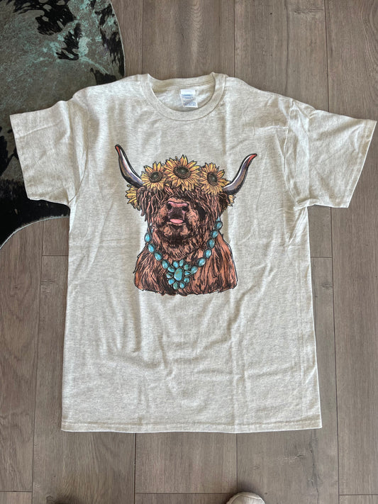 Concho Sunflower Highland Cow Tee