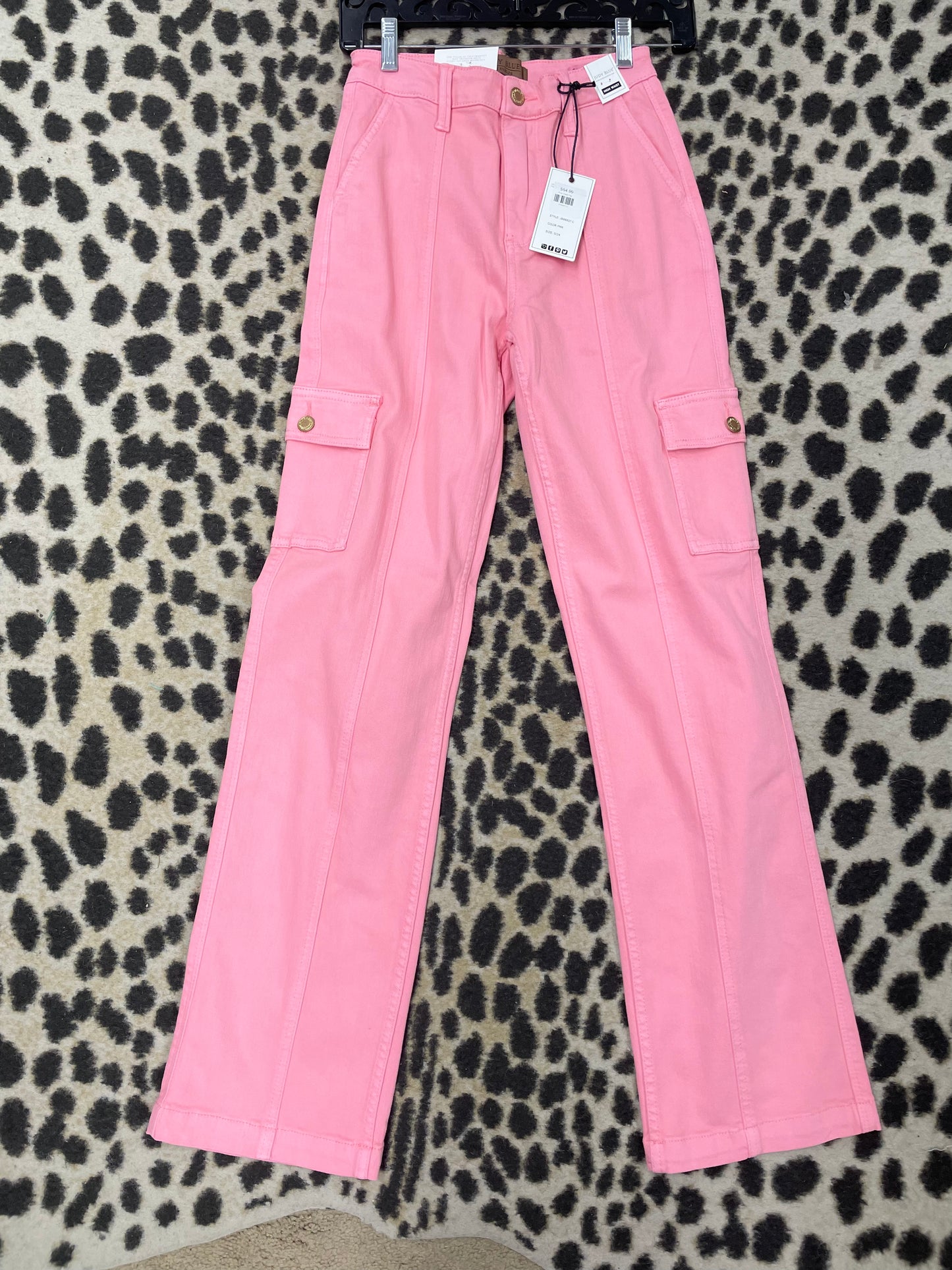 Pink Dyed High Waist Cargo Straight Denim