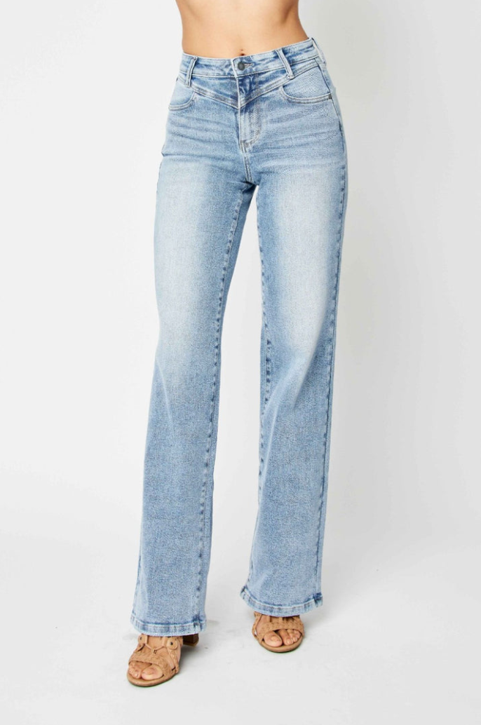 High Waist Front Yoke Retro Wide Judy Blue Denim