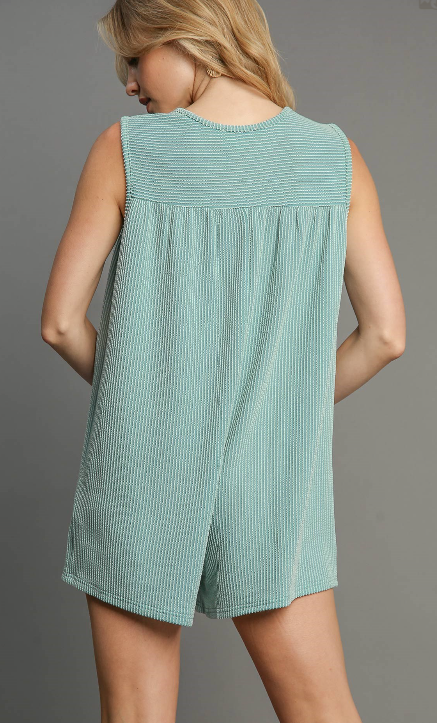 Texture Knit Fabric Mid Button Sleeveless Romper