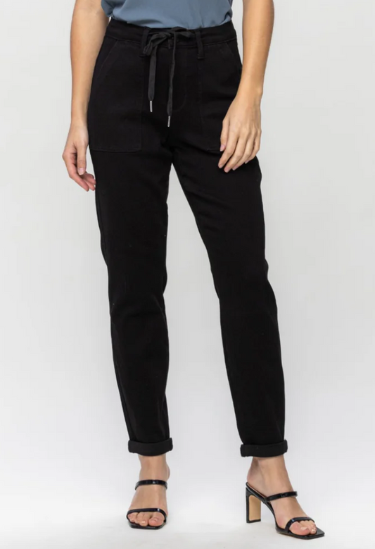 Black Garment Dyed High Waist Jogger Jeans