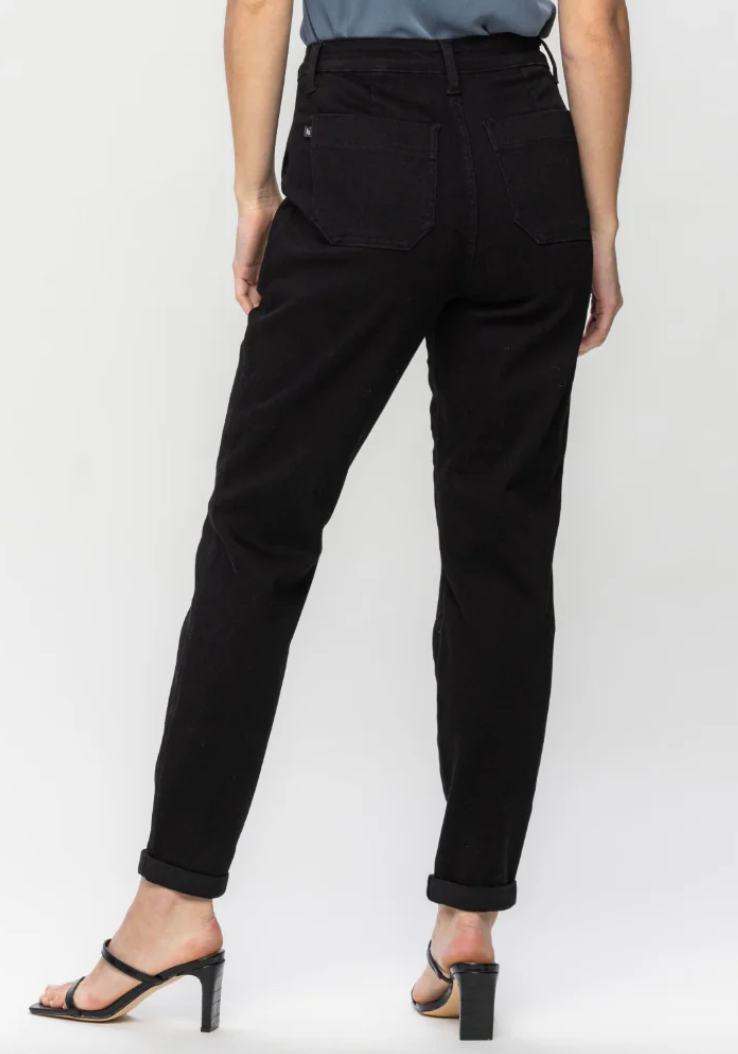 Black Garment Dyed High Waist Jogger Jeans