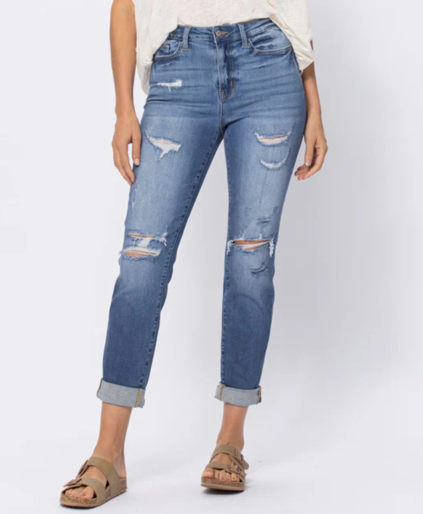 High Waist Destroyed Boyfriend Judy Blue Jeans