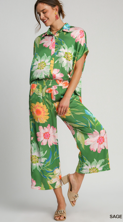 Kelly Green Floral Print Set