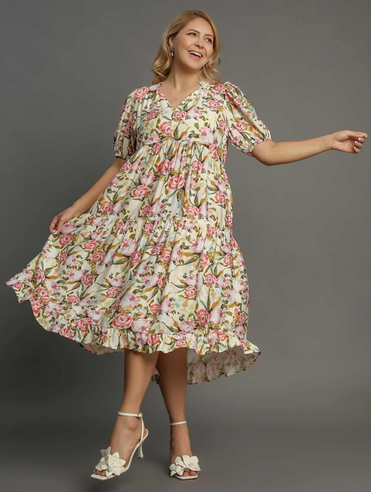 Floral Printed Tiered Midi Dress