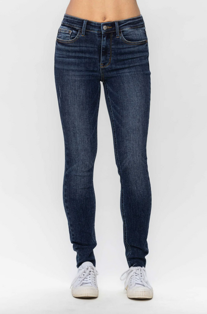 Mid Rise Vintage Raw Hem Skinny Jeans