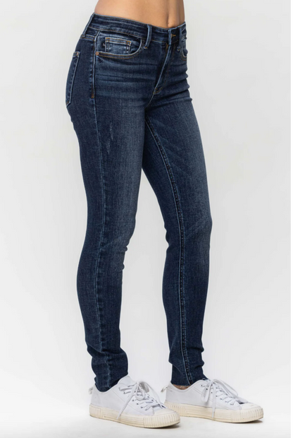 Mid Rise Vintage Raw Hem Skinny Jeans