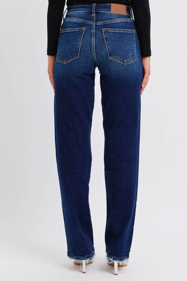 Judy Blue Mid Rise Frayed Hem Straight Leg Jeans