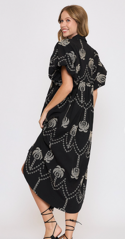 Palm Tree Embroidered Midi Dress