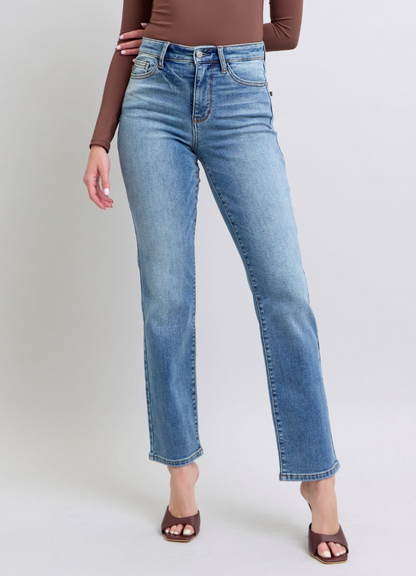 Vintage Wash Thermal Linec High Waist Bootcut Jeans