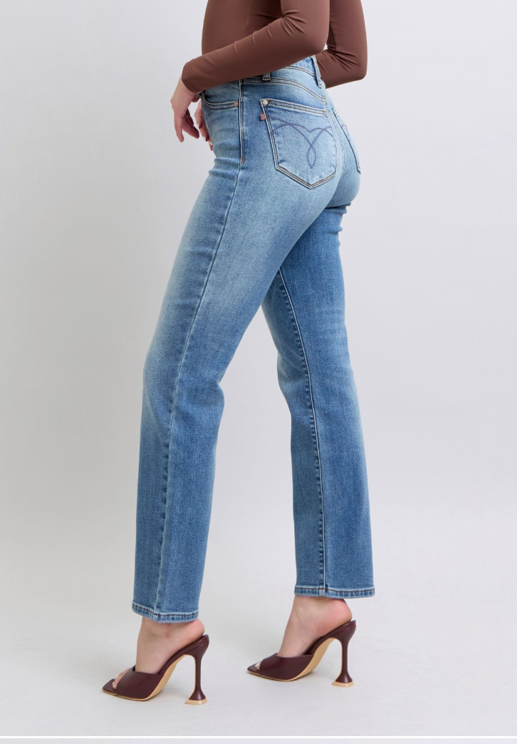 Vintage Wash Thermal Linec High Waist Bootcut Jeans