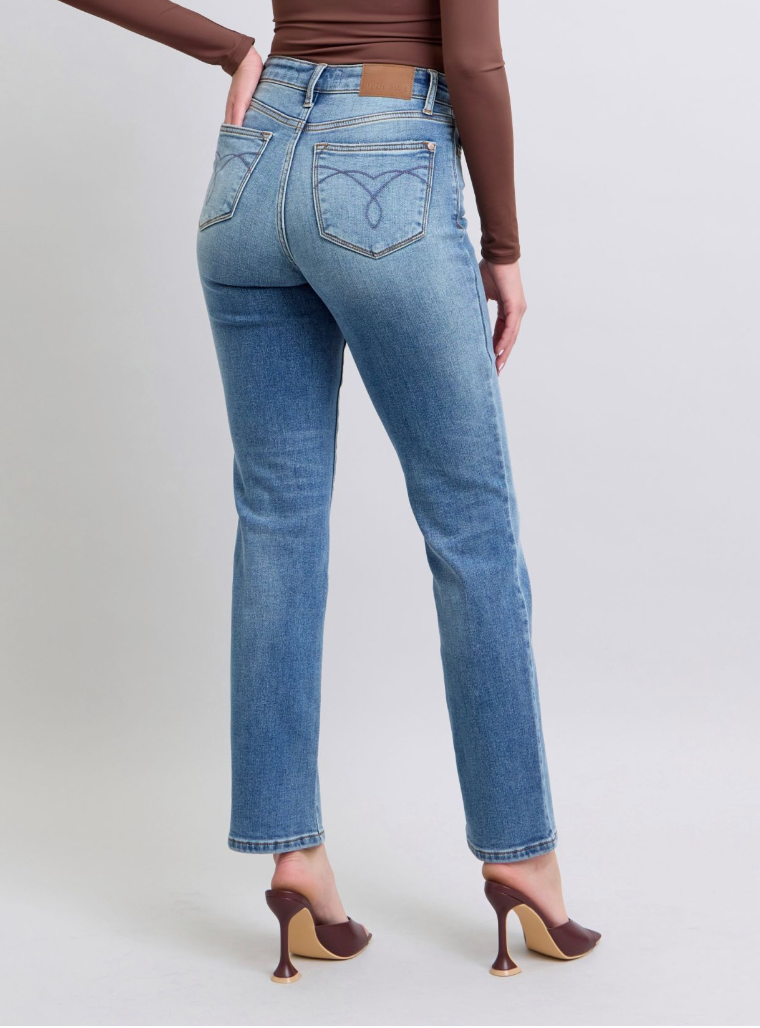 Vintage Wash Thermal Linec High Waist Bootcut Jeans