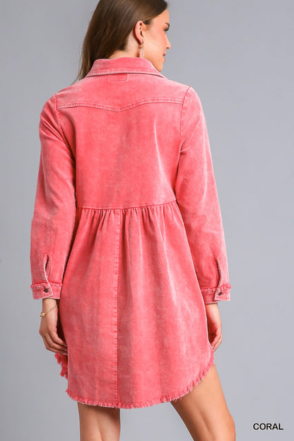 Hot Pink Button Down Corduroy Dress