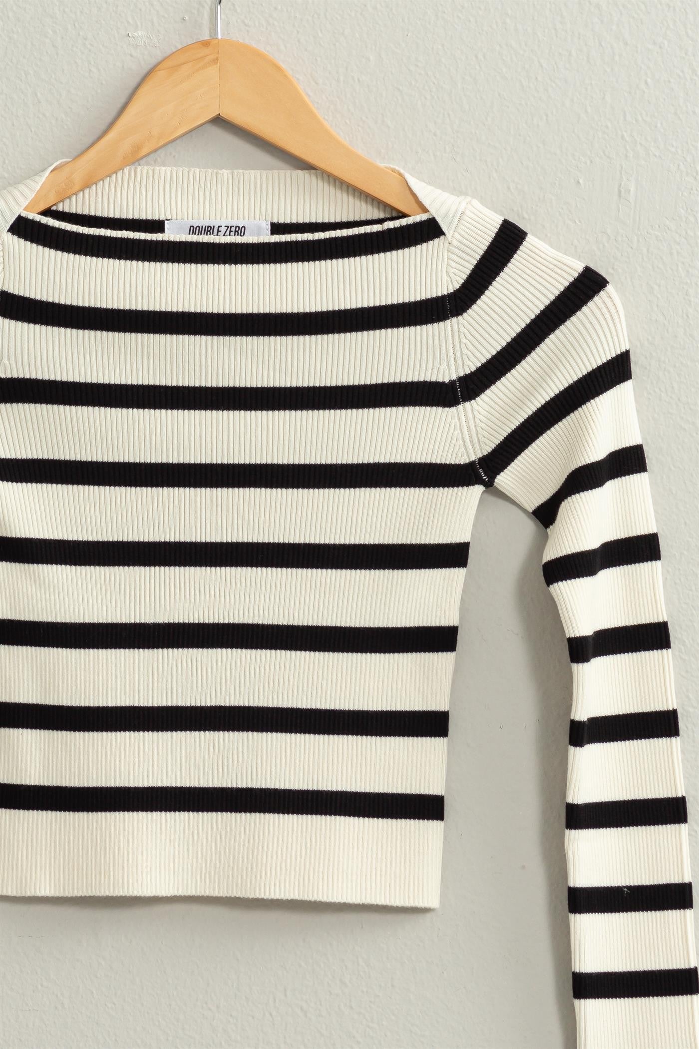 Striped Boatneck Long Sleeve Crop Top