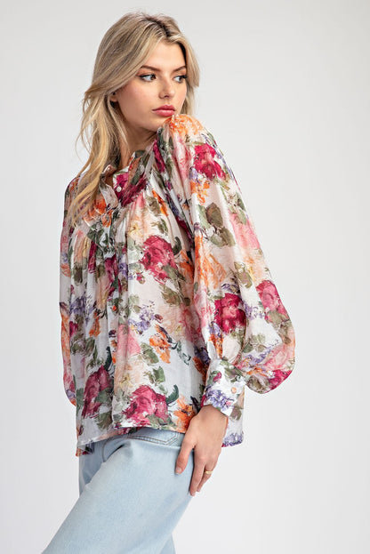 Vintage Floral Printed Blouse Top