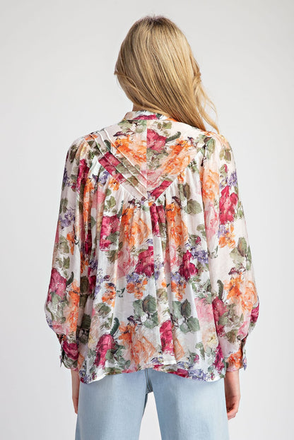 Vintage Floral Printed Blouse Top