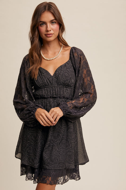 Sweetheart Lace Long Sleeve Mini Dress