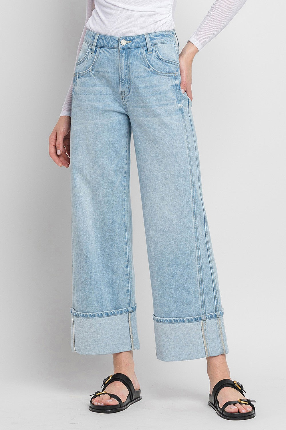 Super High Rise Cuffed Baggy Wide Jeans