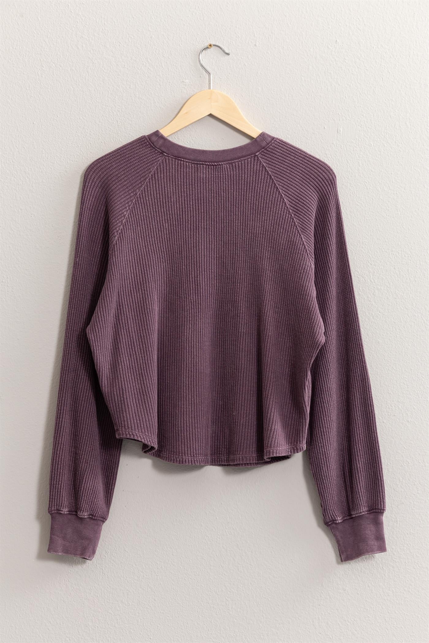 Henley Waffle Knit Raglan Sleeve Top