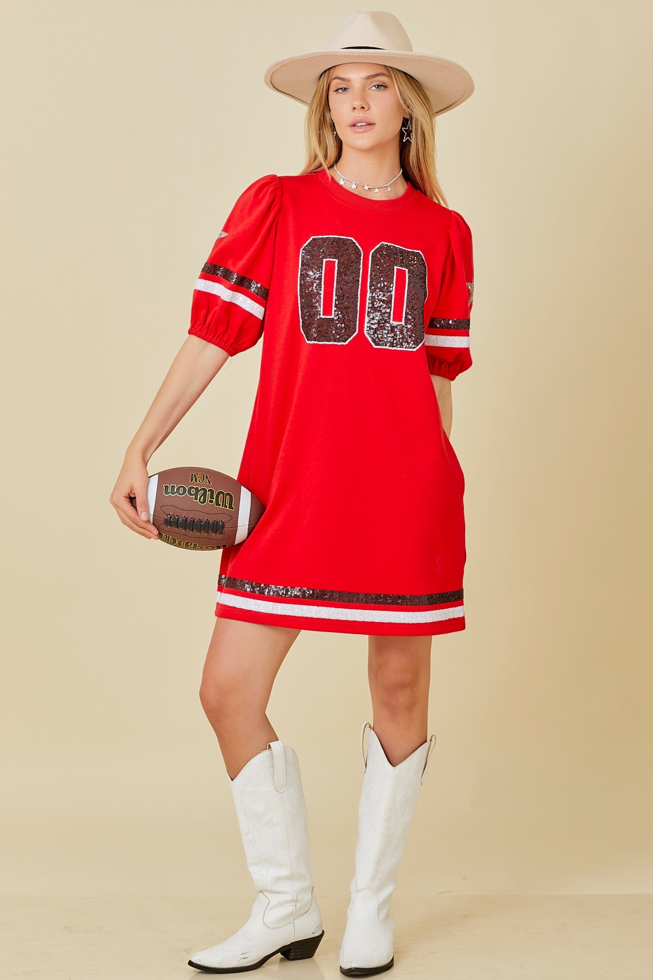 Game Day Sequin Trim Fleece Dress