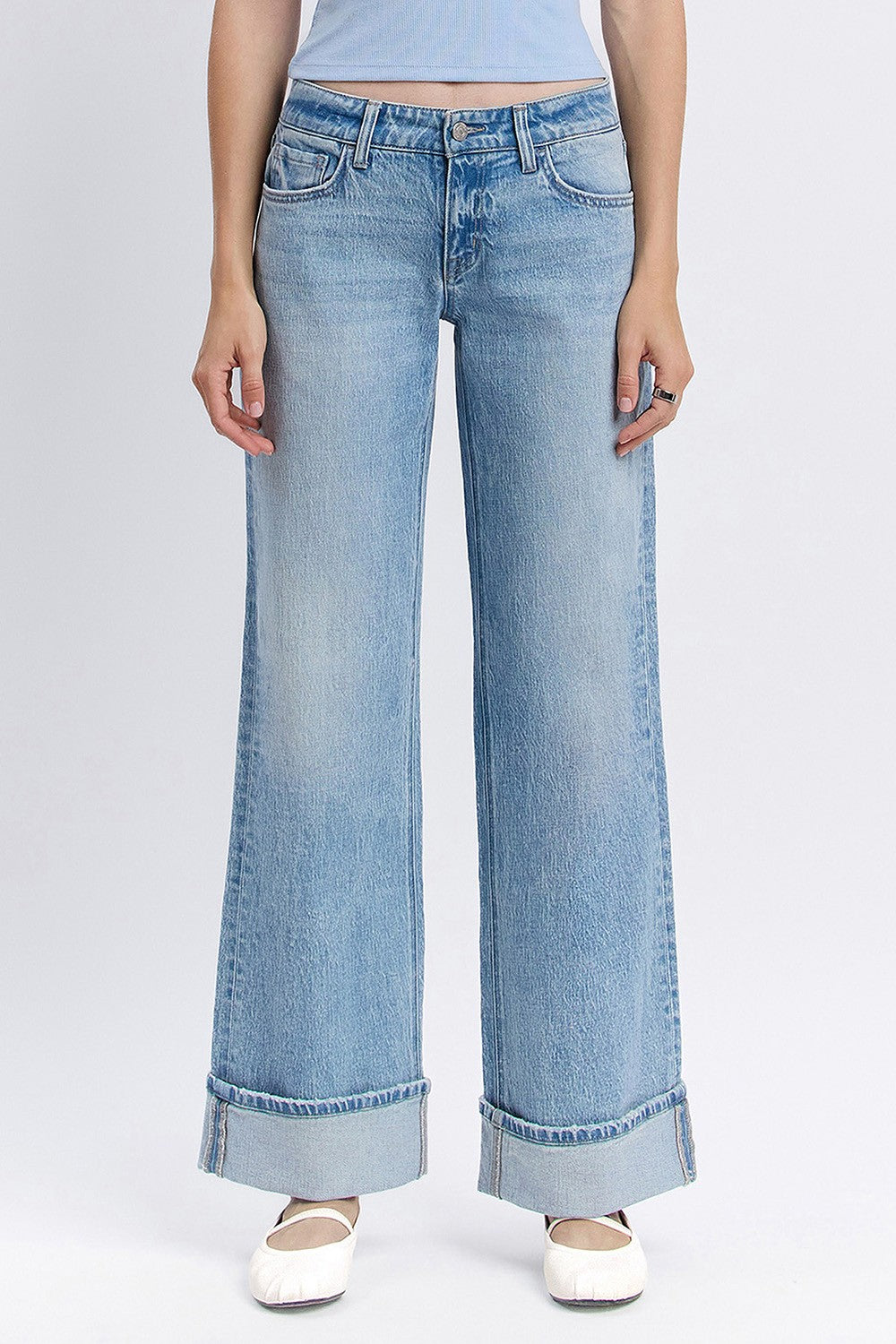 Low Rise Cuffed Baggy Wide Jeans