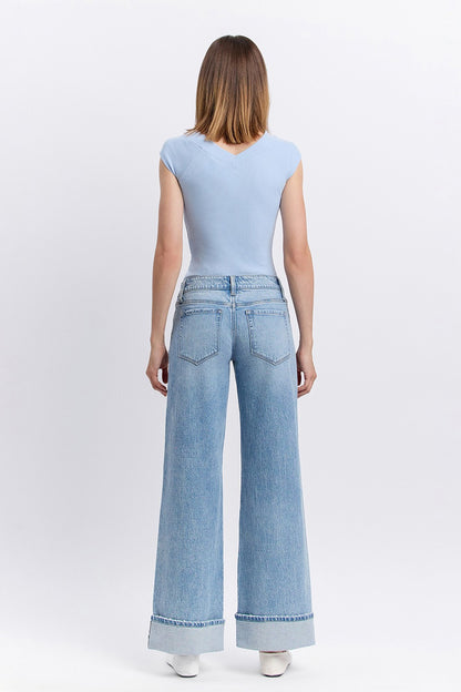 Low Rise Cuffed Baggy Wide Jeans