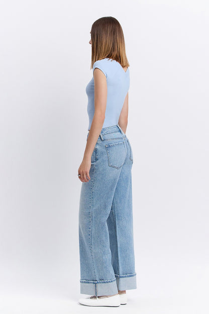 Low Rise Cuffed Baggy Wide Jeans