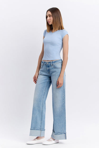 Low Rise Cuffed Baggy Wide Jeans