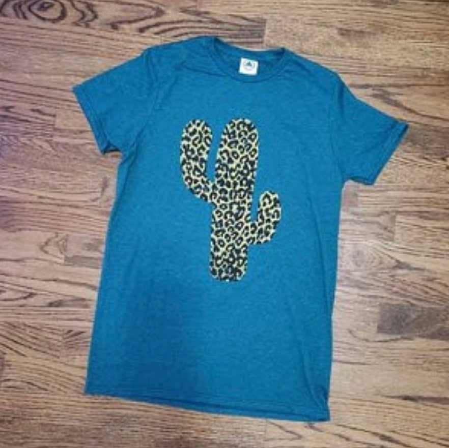 Teal Leopard Print Cactus Tee