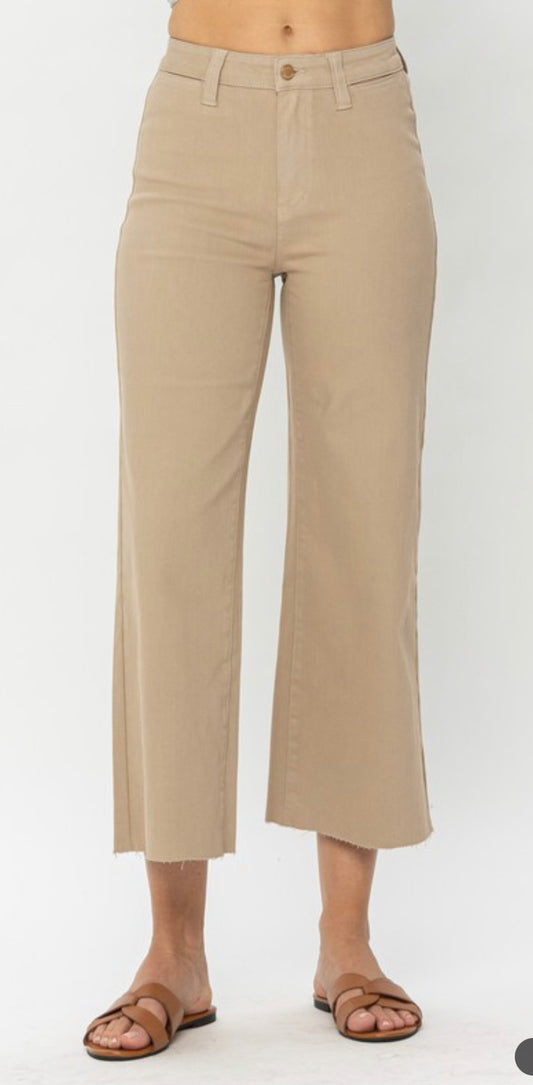 High Rise Khaki Wide Leg Crop Jeans