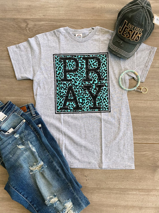 Pray Leopard Turquoise Tee