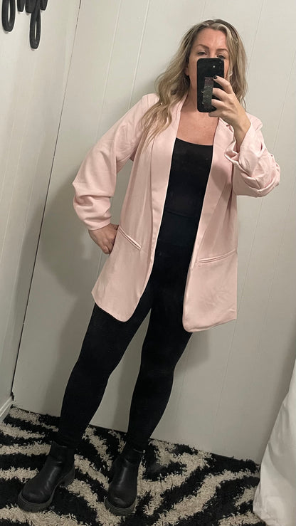 Blush Ruched Sleeve Blazer