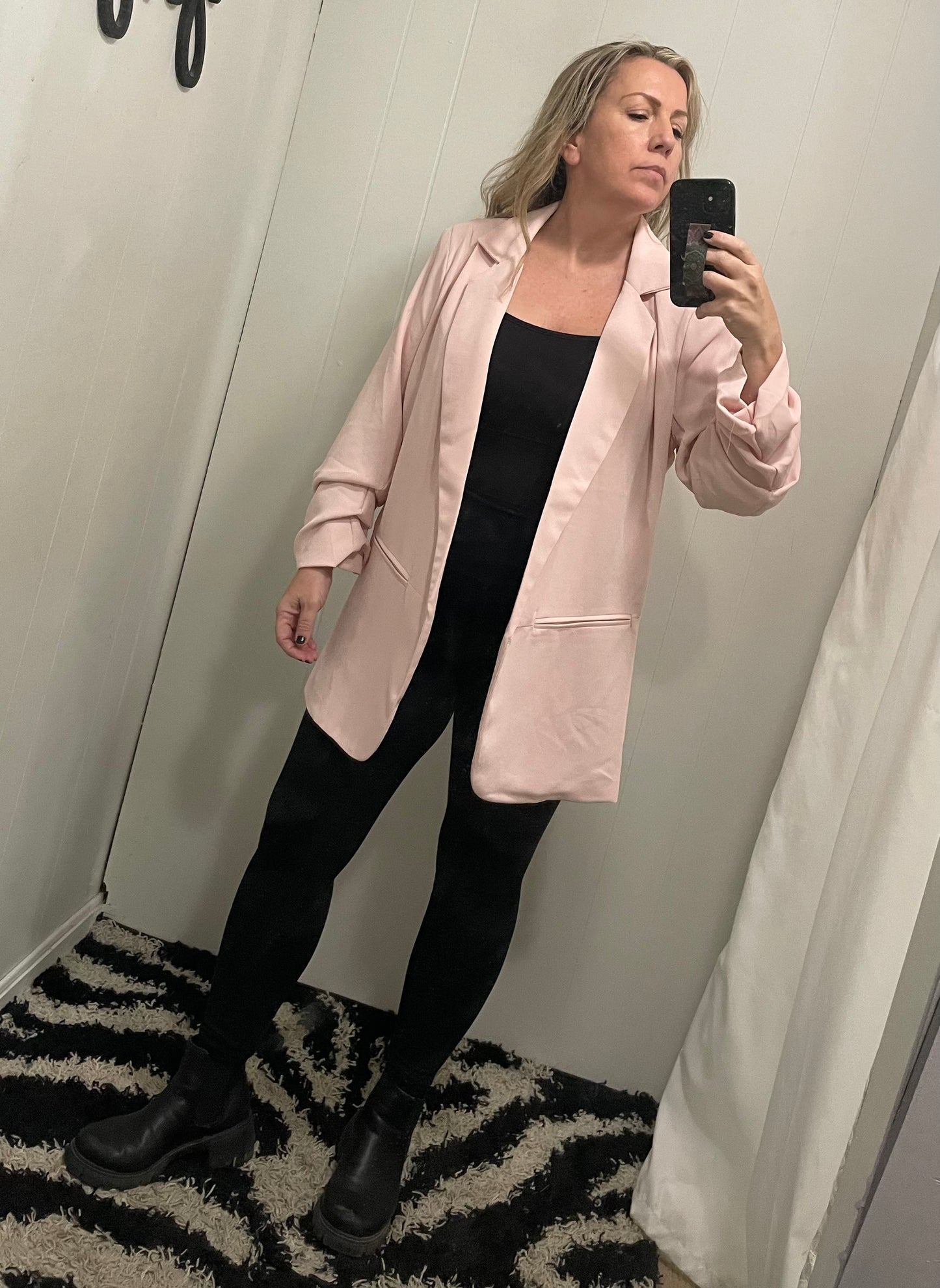 Blush Ruched Sleeve Blazer