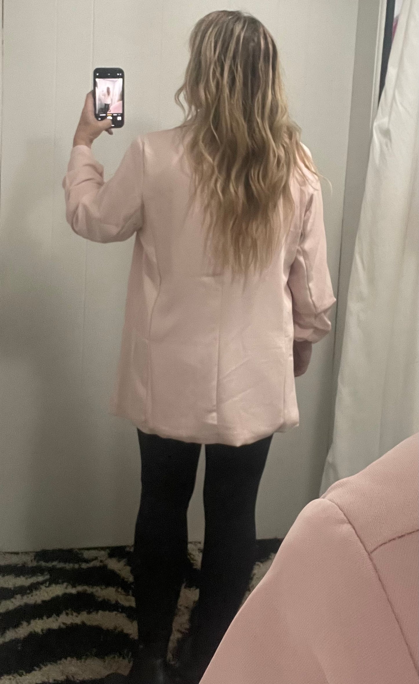 Blush Ruched Sleeve Blazer