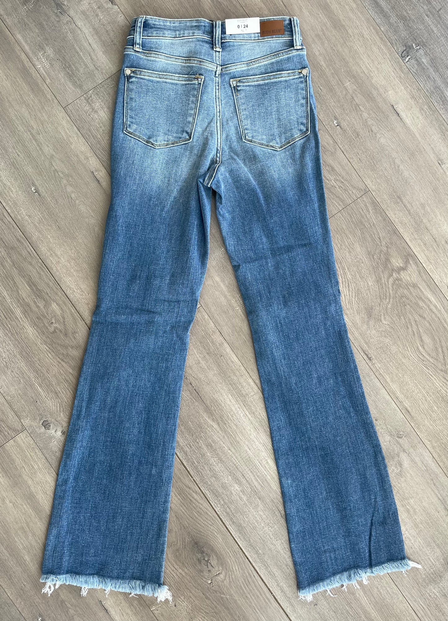 High Waist Patched Boot Cut Jeans