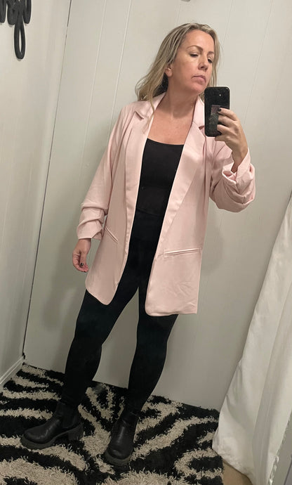 Blush Ruched Sleeve Blazer