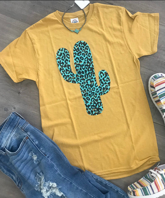 Youth Turquoise Leopard Cactus Tee