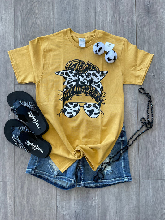 Cowprint Top Knot Tee